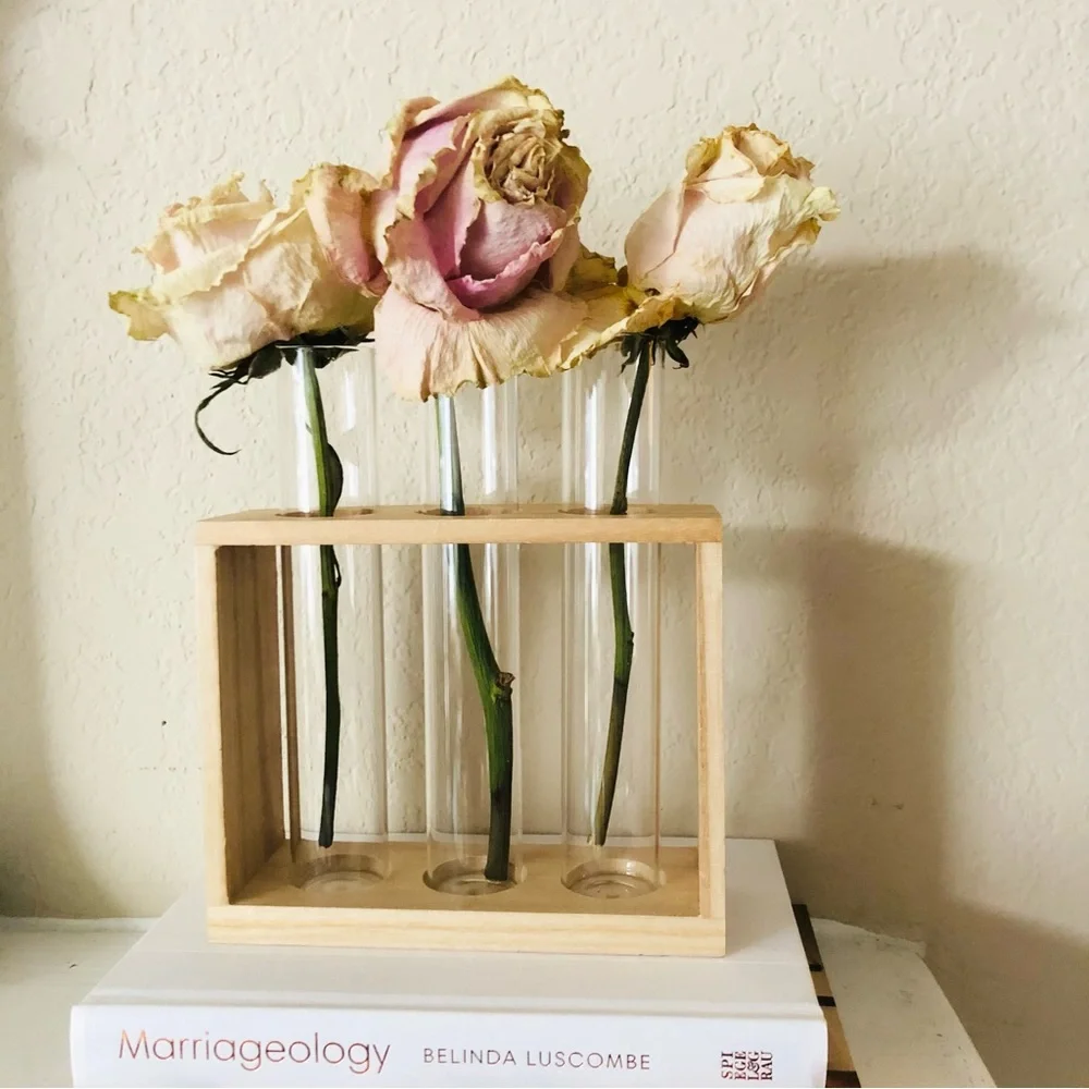 3 Vial Glass & Wood Plant Propagation Stand